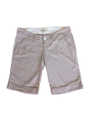 Abercrombie & Fitch Stripes Cuffed Moose Bermuda Shorts 0 Gray White Pink